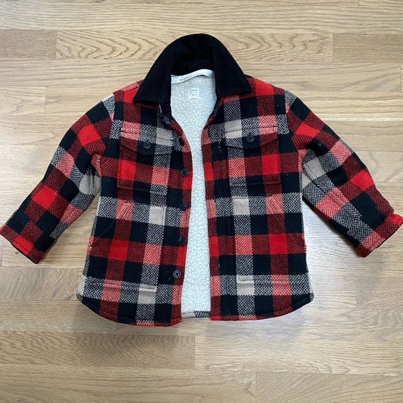 Crewcuts Red and Black Plaid Sherpa Kids Jacket Size3 winter Cottagecore Cowboy - Picture 1 of 5